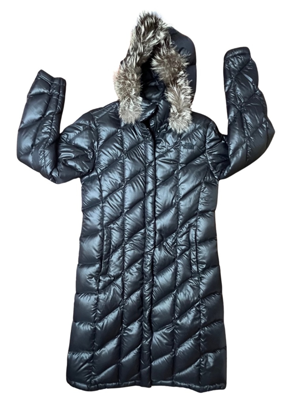 The North Face 700 Fill Down Long Puffer Parka Fur Hood Black